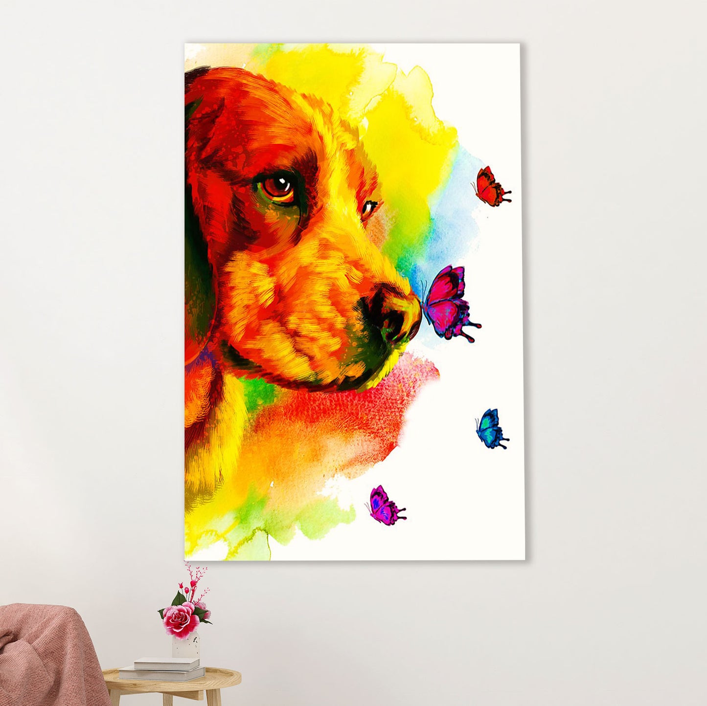 Beagle Dog Poster | Dog Watercolor Butterflies | Wall Art Gift for Pocket Beagle Puppies Lover