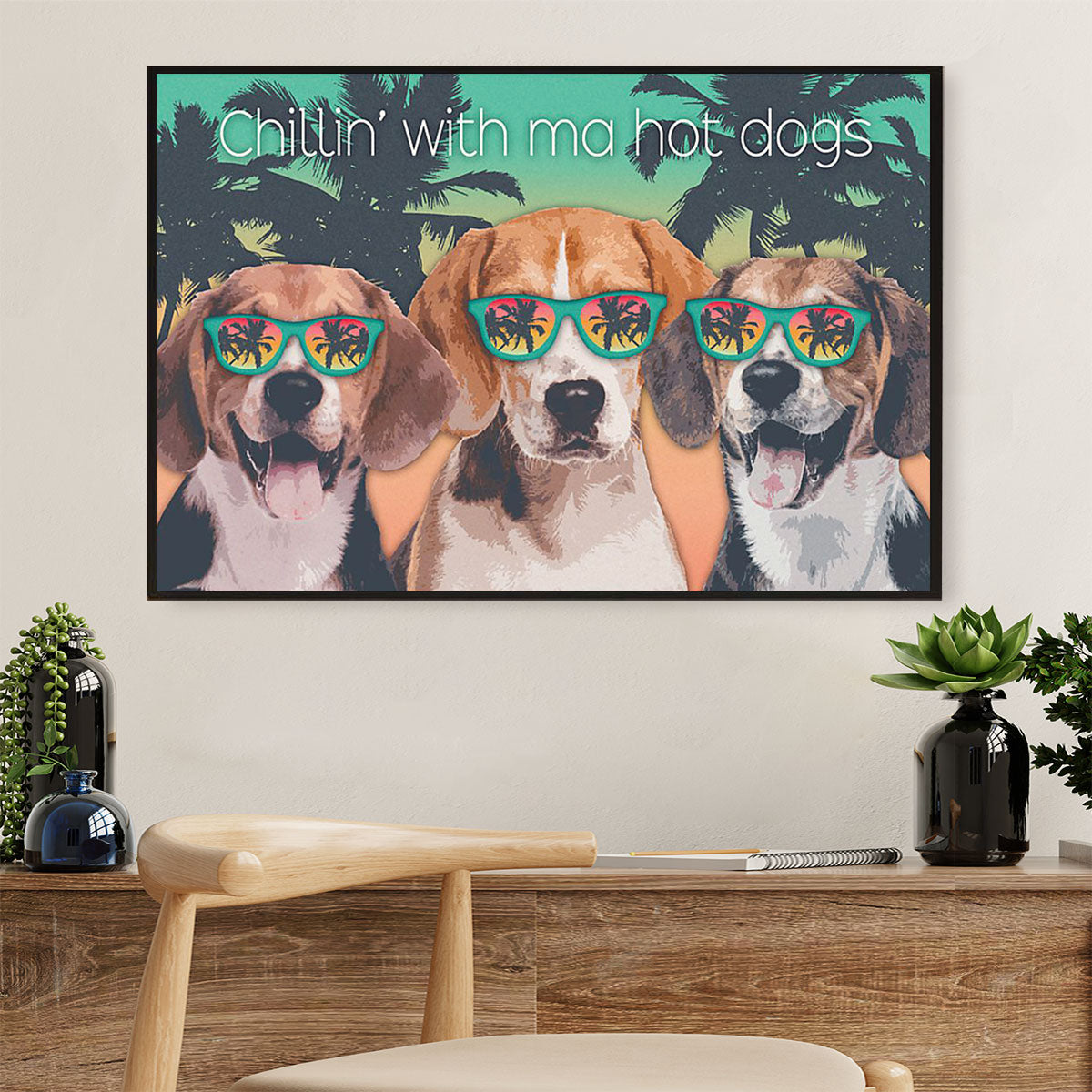 Beagle Dog Canvas Wall Art Prints | Chillin With My Dog Summer Beach | Home Décor Gift for Pocket Beagle Puppies Lover