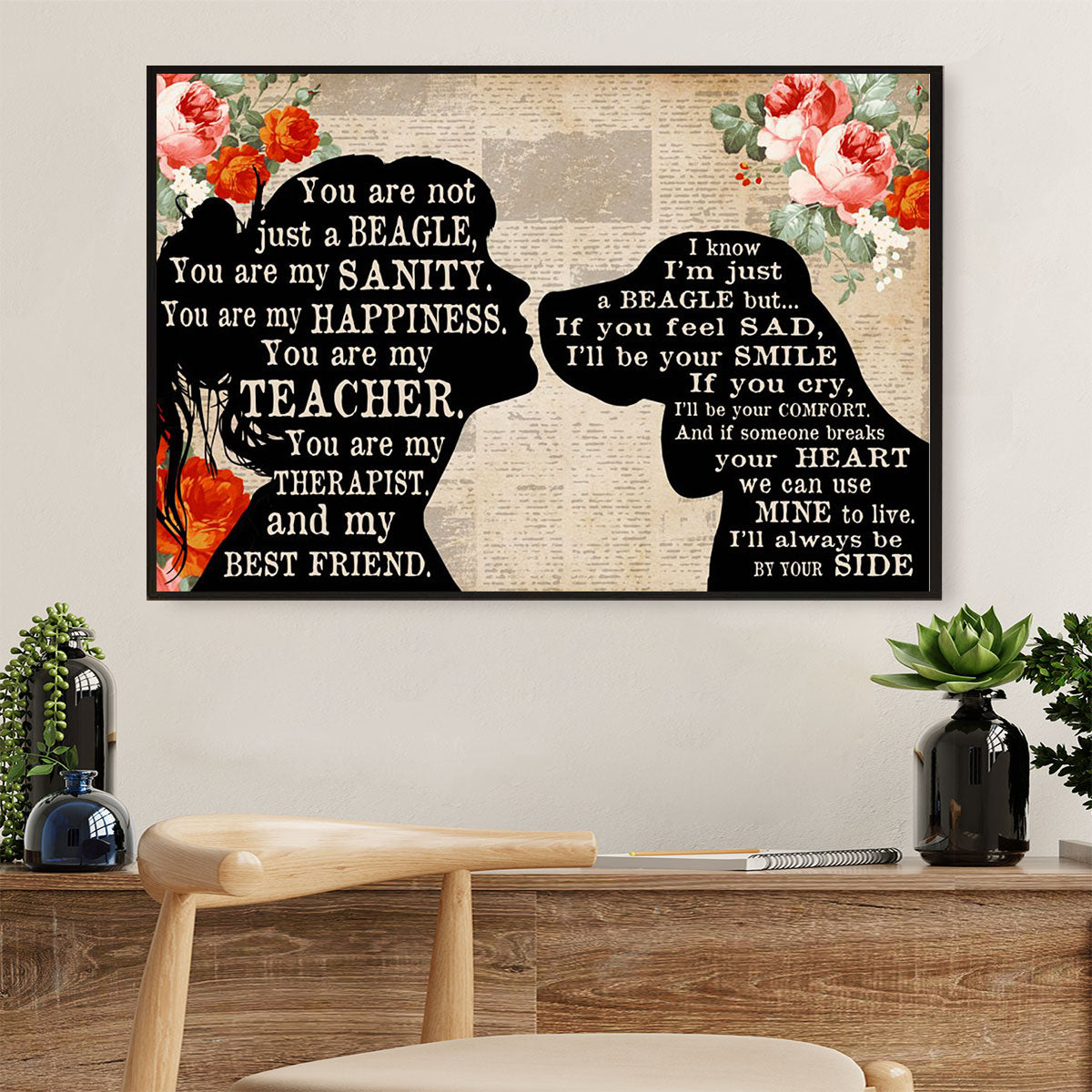 Beagle Dog Canvas Wall Art Prints | From Dog Mom to Beagle | Home Décor Gift for Pocket Beagle Puppies Lover