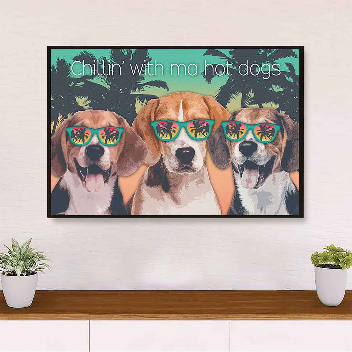 Beagle Dog Canvas Wall Art Prints | Chillin With My Dog Summer Beach | Home Décor Gift for Pocket Beagle Puppies Lover
