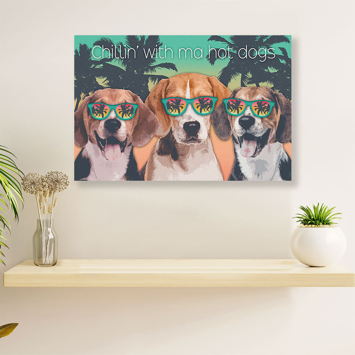Beagle Dog Canvas Wall Art Prints | Chillin With My Dog Summer Beach | Home Décor Gift for Pocket Beagle Puppies Lover