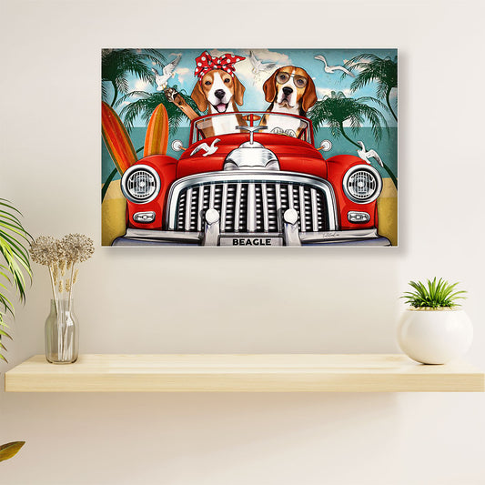 Beagle Dog Canvas Wall Art Prints | Dog Summer Trip To The Beach | Home Décor Gift for Pocket Beagle Puppies Lover