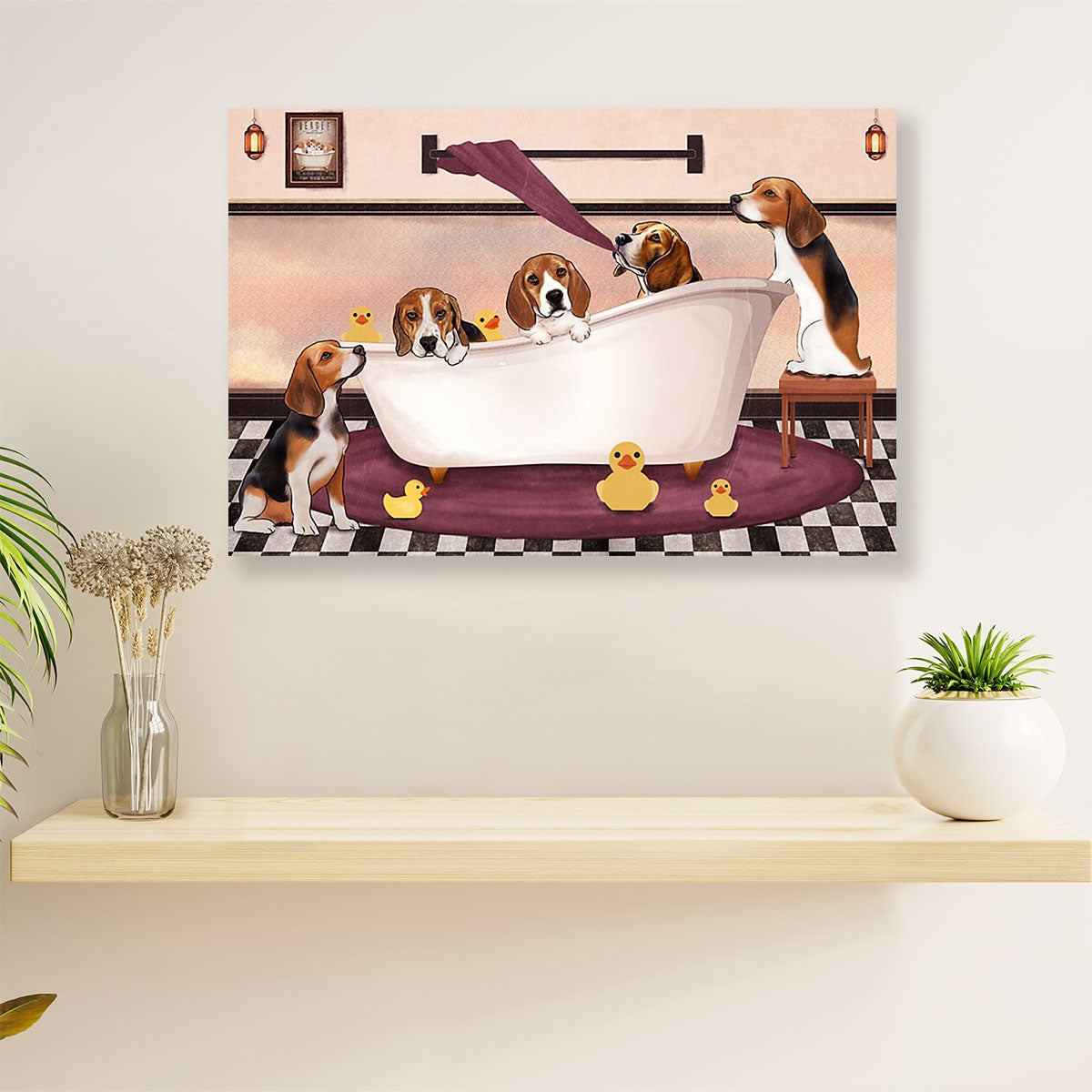 Beagle Dog Canvas Wall Art Prints | Funny Beagles in Bath | Home Décor Gift for Pocket Beagle Puppies Lover