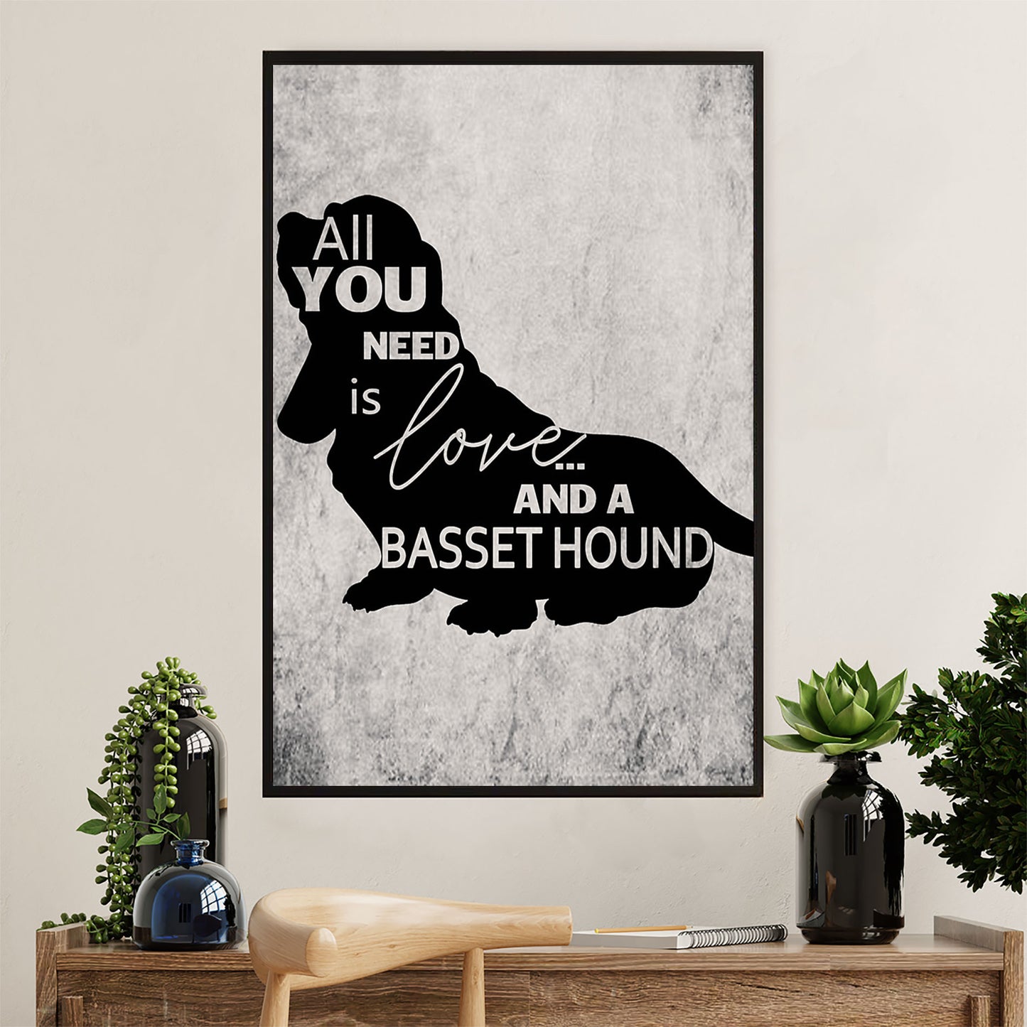 Basset Hound Dog Canvas Wall Art | Lovely Quotes Dog | Gift for Miniature Puppies Lover