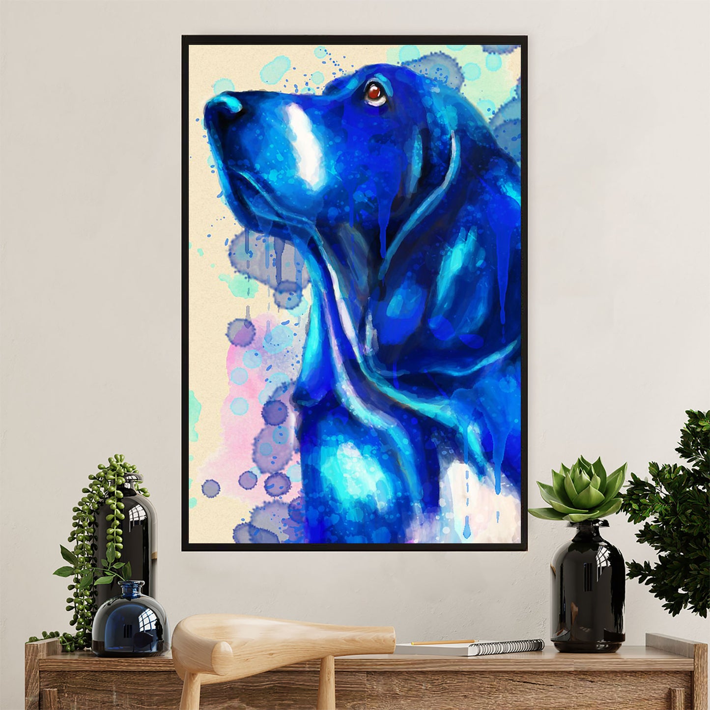 Basset Hound Dog Canvas Wall Art | Watercolor Dog Paitning | Gift for Miniature Puppies Lover