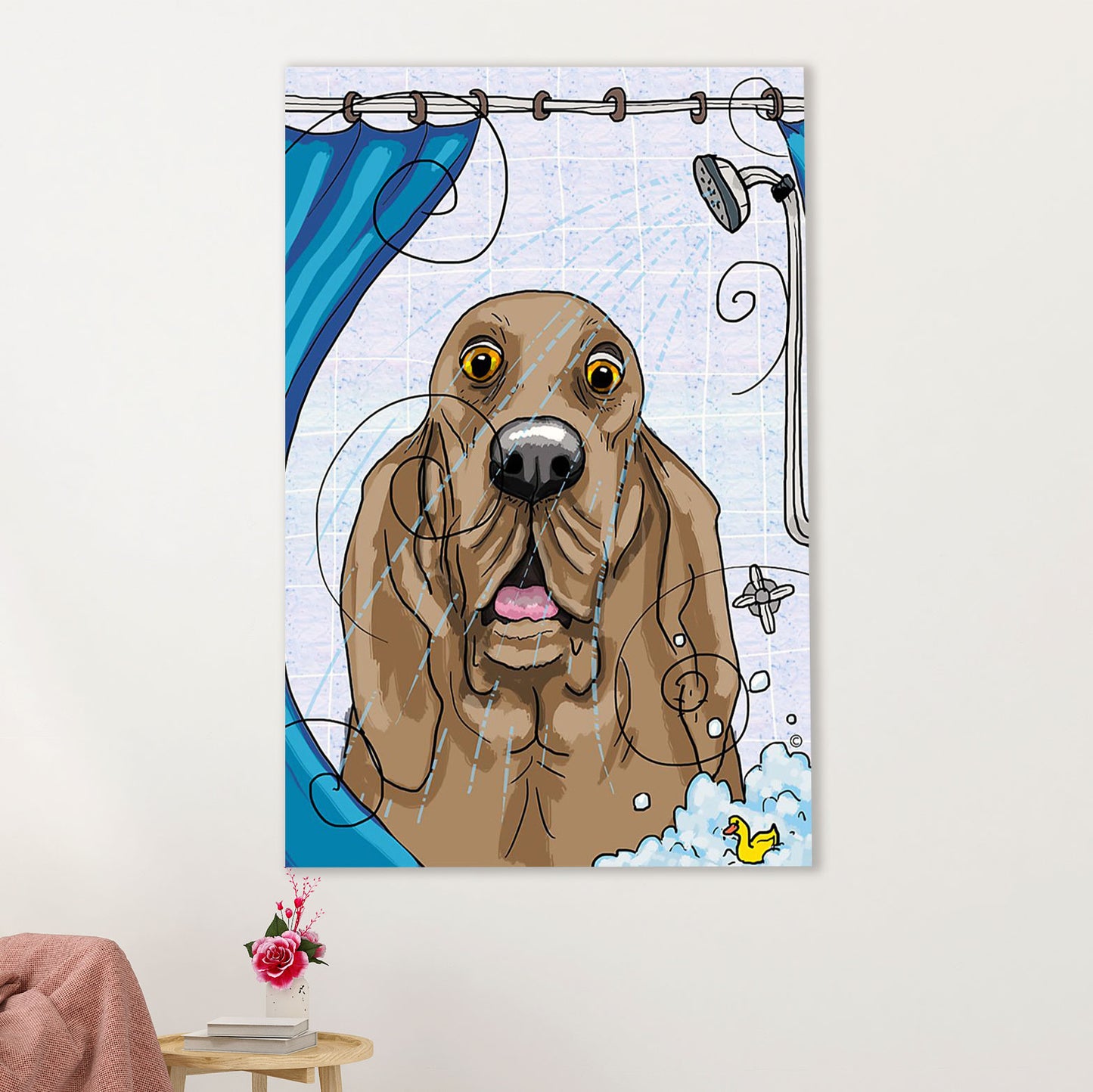 Basset Hound Dog Poster | Funny Dog In Bath | Wall Art Gift for Miniature Basset Hound Puppies Lover