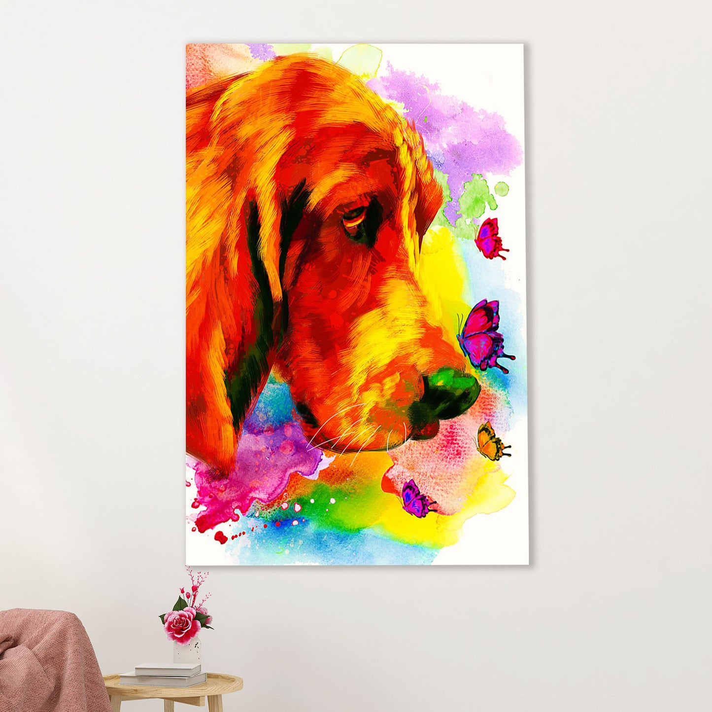 Basset Hound Dog Poster | Watercolor Dog Butterfly Paitning | Wall Art Gift for Miniature Basset Hound Puppies Lover