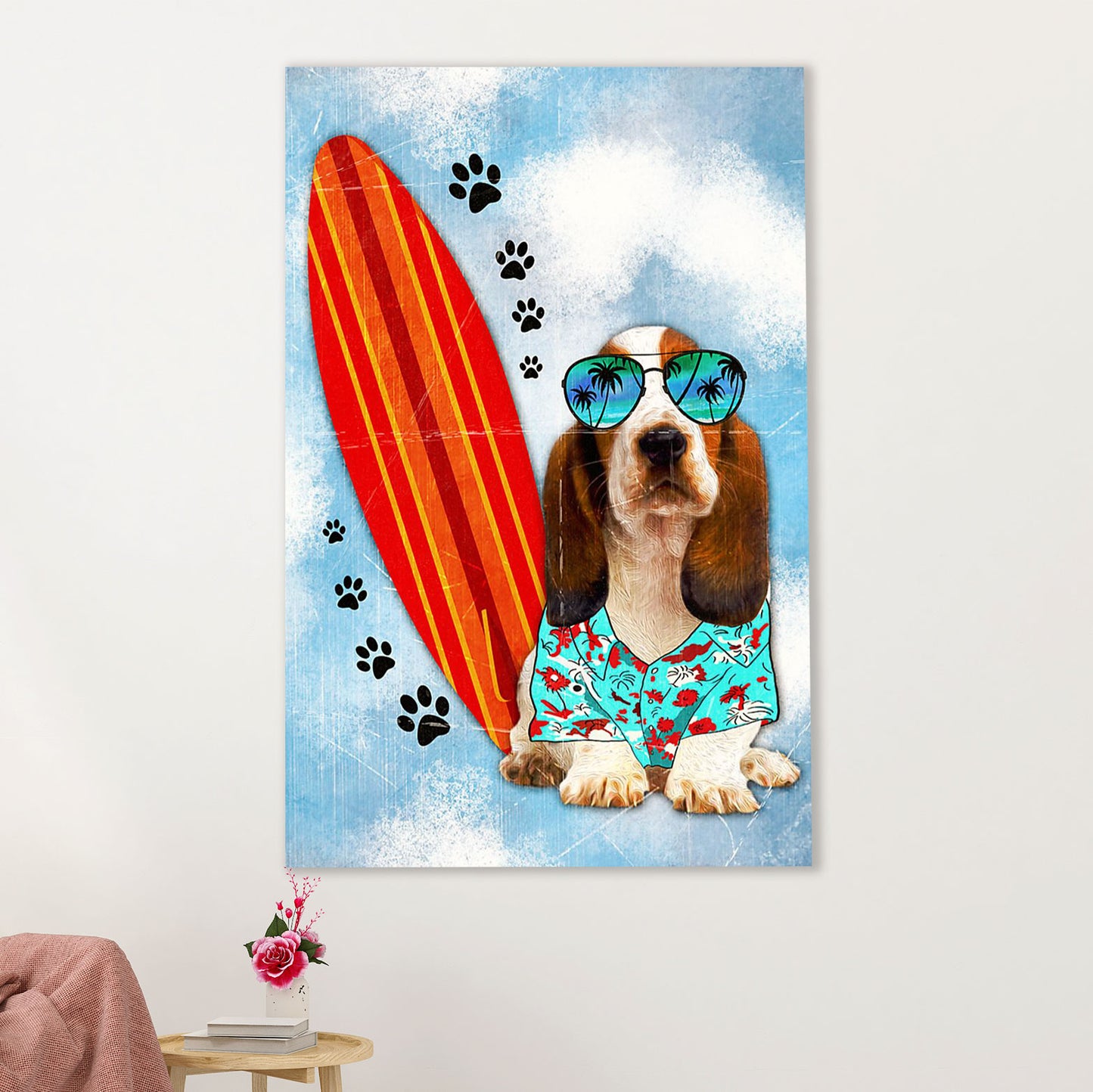 Basset Hound Dog Canvas Wall Art | Summer Time | Gift for Miniature Puppies Lover