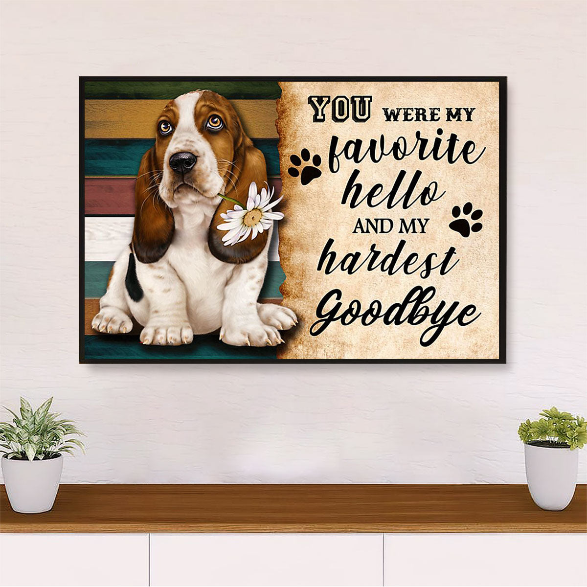Basset Hound Canvas Wall Art | Favourite Hello | Home Décor Gift for Miniature Puppies Lover