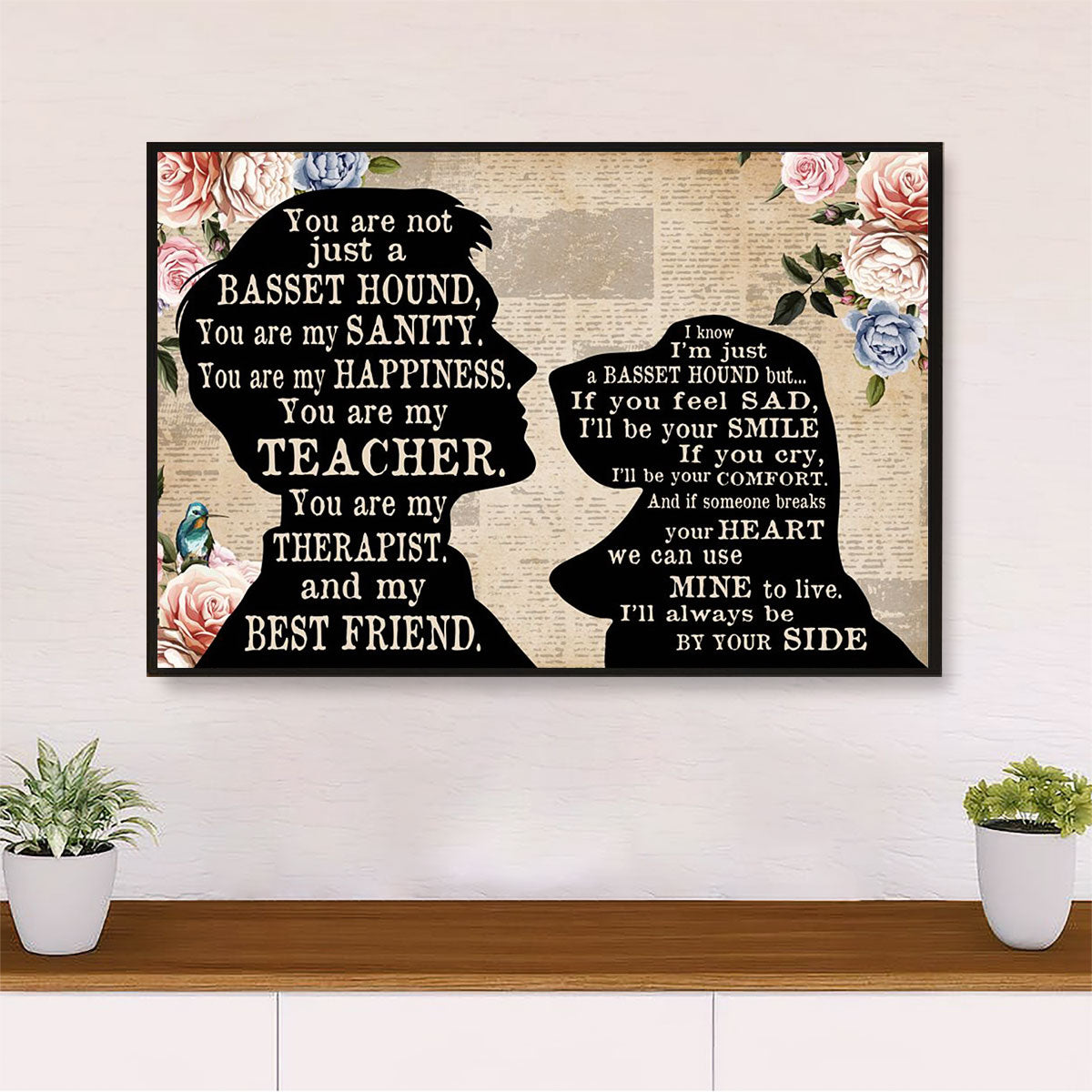 Basset Hound Canvas Wall Art | From Dad to Dog | Home Décor Gift for Miniature Puppies Lover