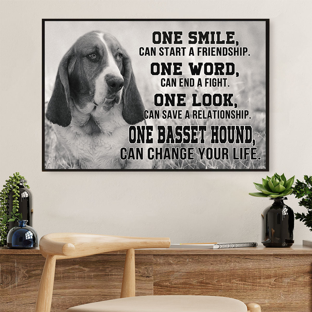 Basset Hound Canvas Wall Art | Motivational Quotes | Home Décor Gift for Miniature Puppies Lover