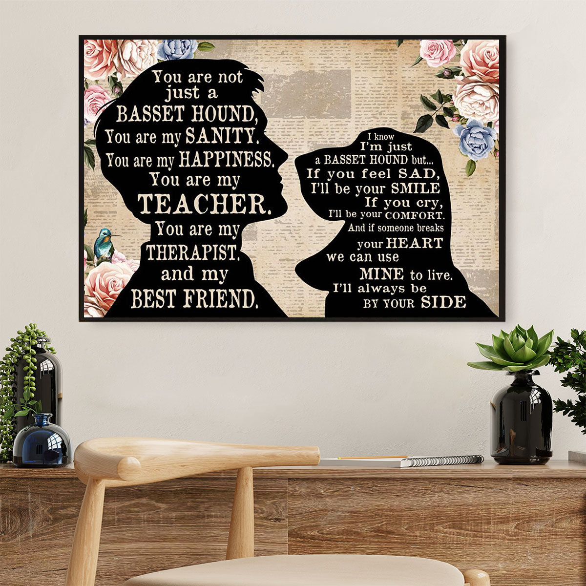Basset Hound Canvas Wall Art | From Dad to Dog | Home Décor Gift for Miniature Puppies Lover