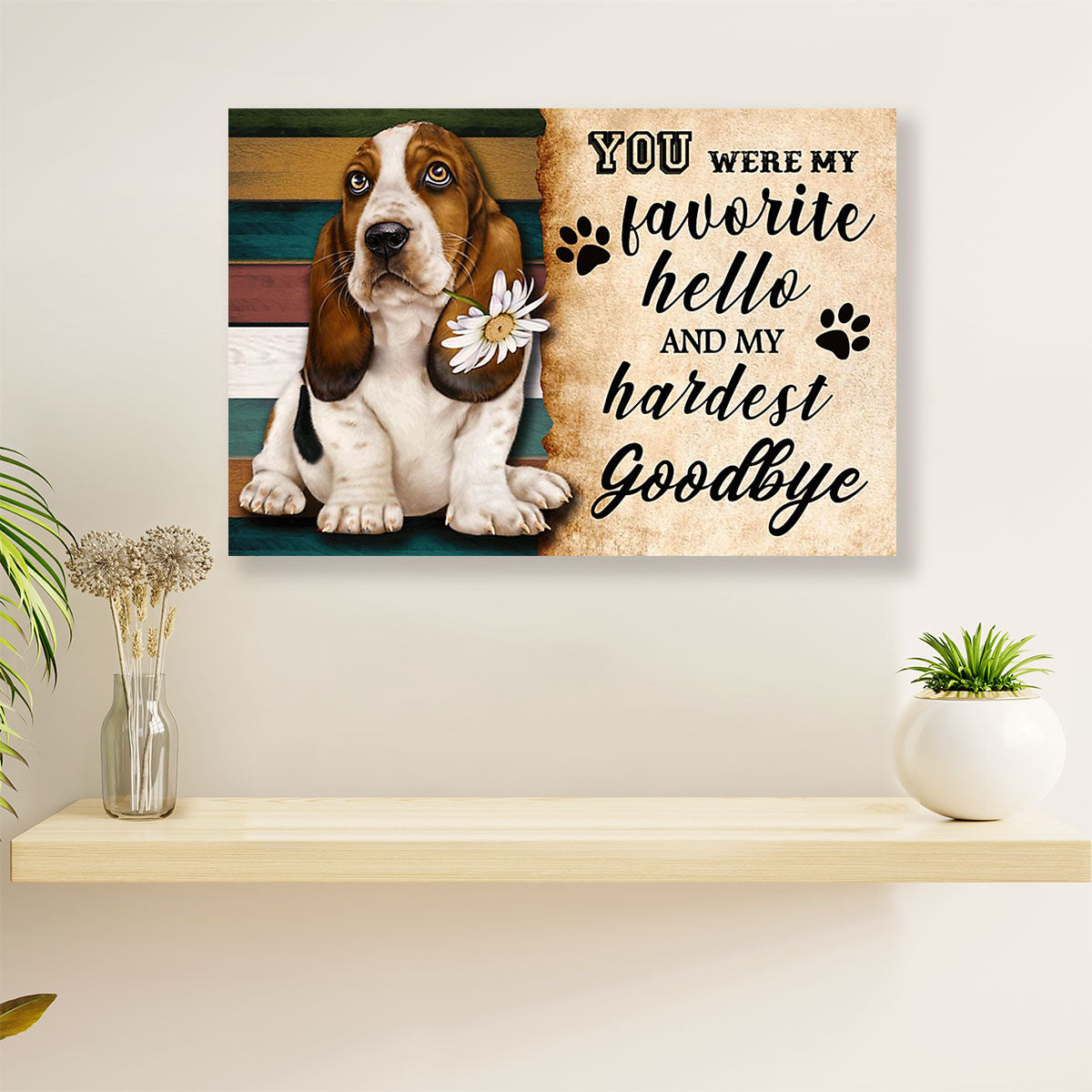 Basset Hound Canvas Wall Art | Favourite Hello | Home Décor Gift for Miniature Puppies Lover