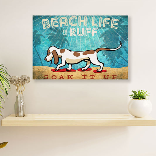 Basset Hound Canvas Wall Art | Beach Life Summer | Home Décor Gift for Miniature Puppies Lover