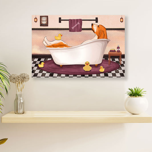 Basset Hound Canvas Wall Art | Funny Dog in Bath | Home Décor Gift for Miniature Puppies Lover