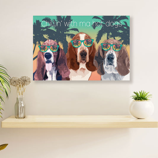 Basset Hound Canvas Wall Art | Summer Beach Chillin With Dogs | Home Décor Gift for Miniature Puppies Lover