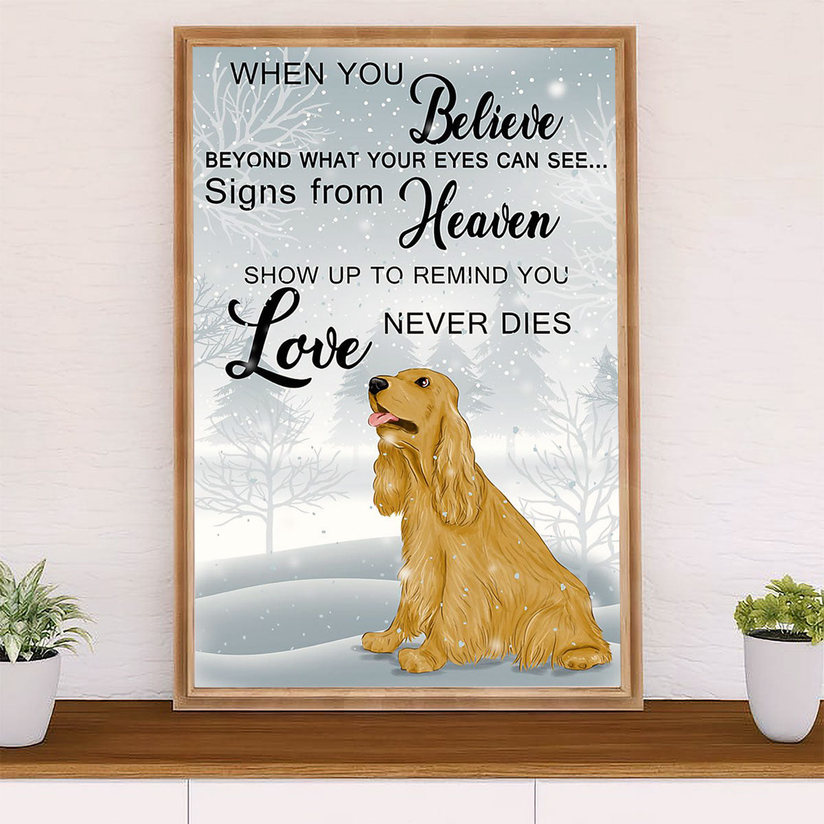 Cocker Spaniel Canvas Wall Art | Winter When You Believe | Gift for Cocker Spaniel Puppies Lover