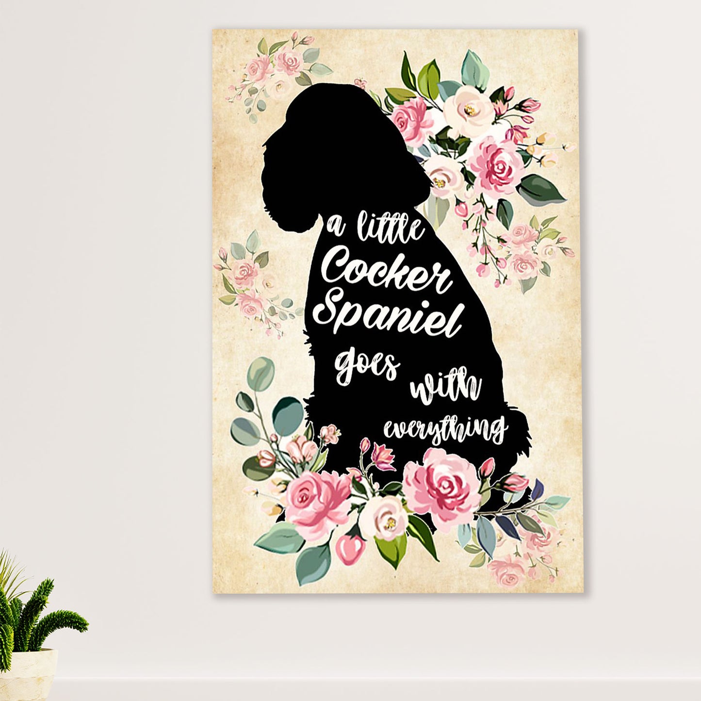 Cocker Spaniel Dog Poster | Flower Little Cocker Spaniel | Wall Art Gift for Cocker Spaniel Puppies Lover