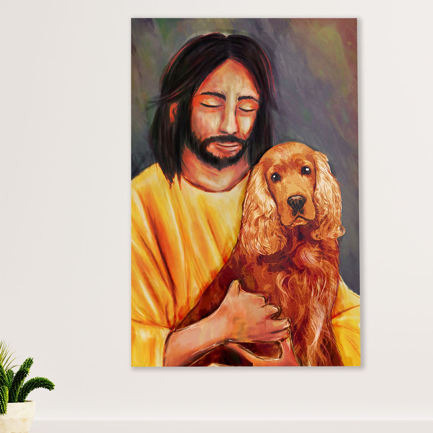 Cocker Spaniel Dog Poster | Jesus Christ & Dog | Wall Art Gift for Cocker Spaniel Puppies Lover