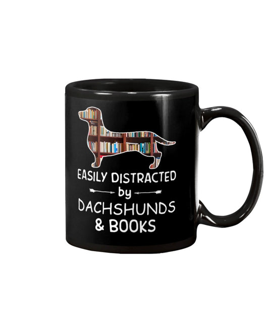 Dachshund Dog Coffee Mug | Distracted by Books & Dachshunds | Drinkware Gift for Dachshund Puppies Lover