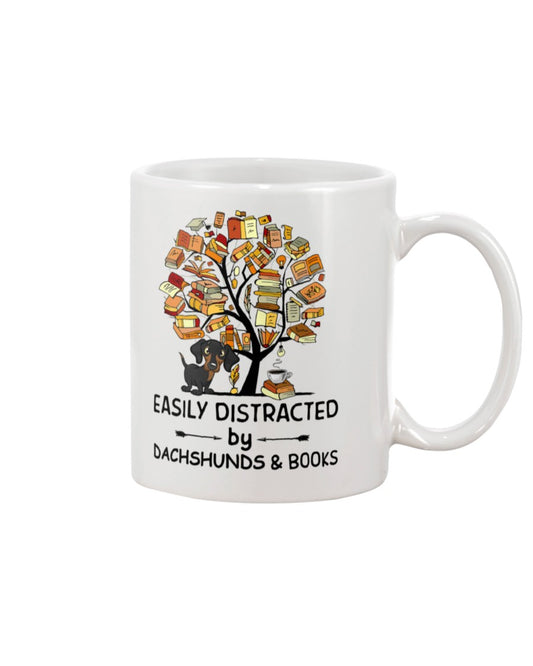 Dachshund Dog Coffee Mug | Distracted by Dogs & Books | Drinkware Gift for Dachshund Puppies Lover