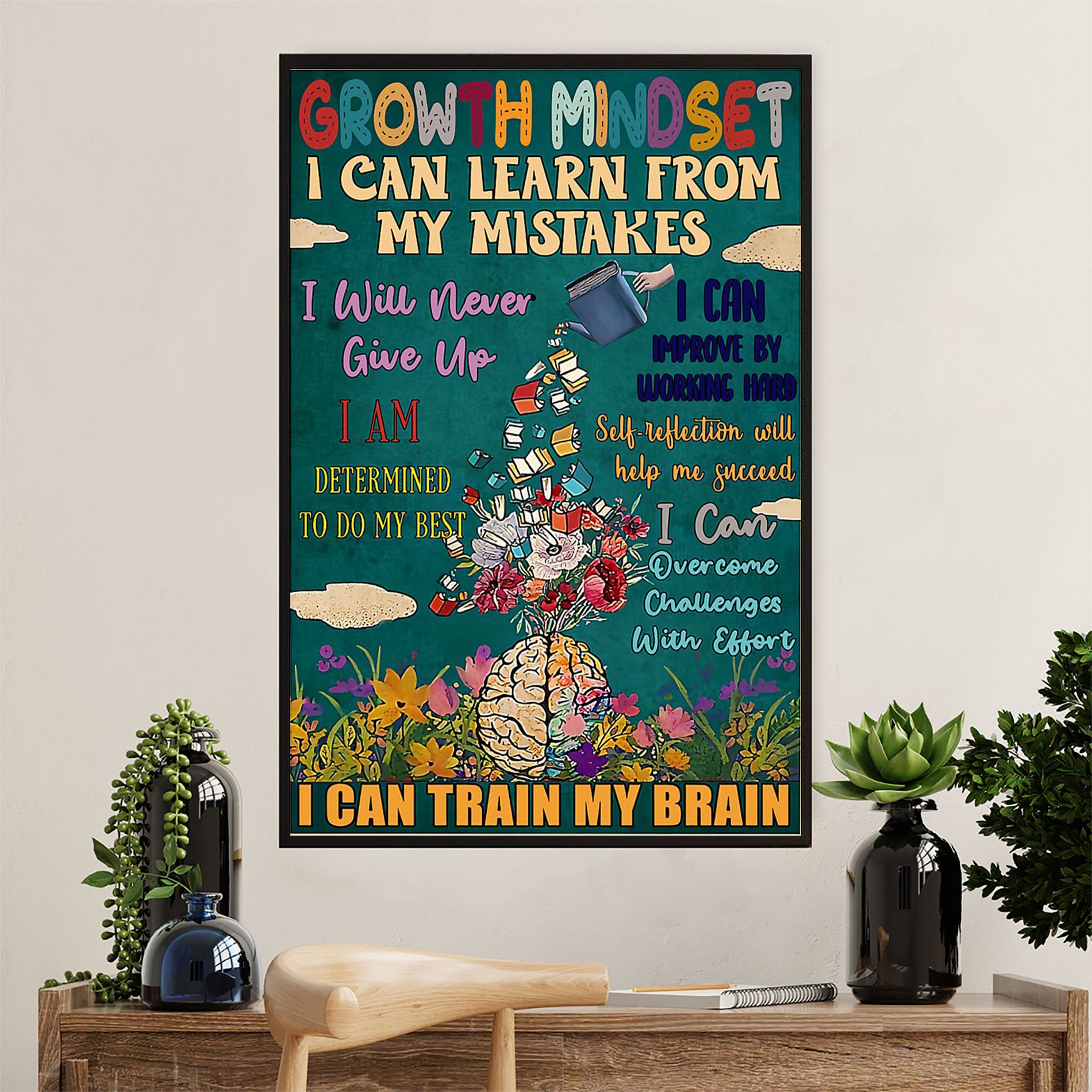 Teacher Classroom Poster | Grow With Mindset | Wall Art Back To School Gift for Teacher