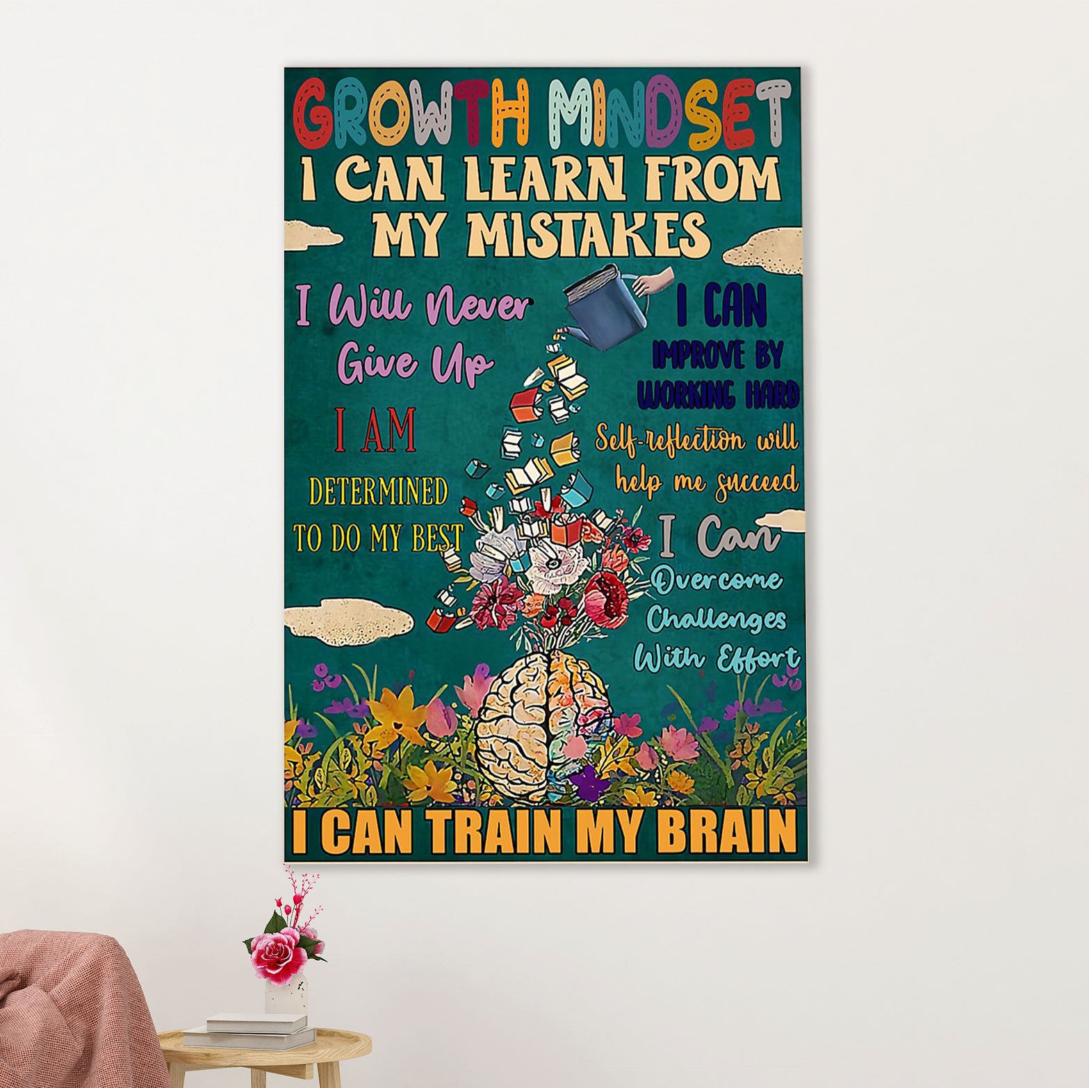 Teacher Classroom Poster | Grow With Mindset | Wall Art Back To School Gift for Teacher