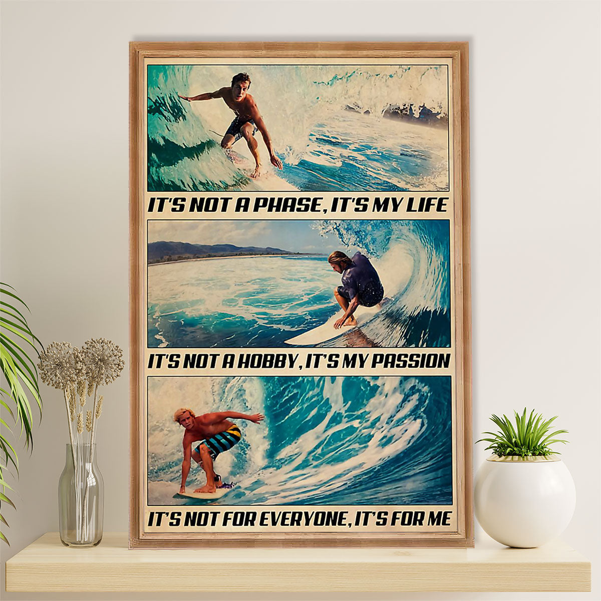 Water Surfing Canvas Wall Art Prints | It's My Life My Passion | Home Décor Gift for Beach Surfer