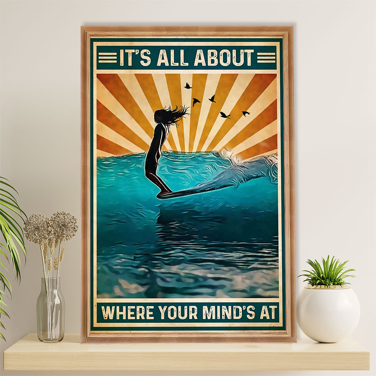 Water Surfing Canvas Wall Art Prints | Where Your Mind Is At | Home Décor Gift for Beach Surfer