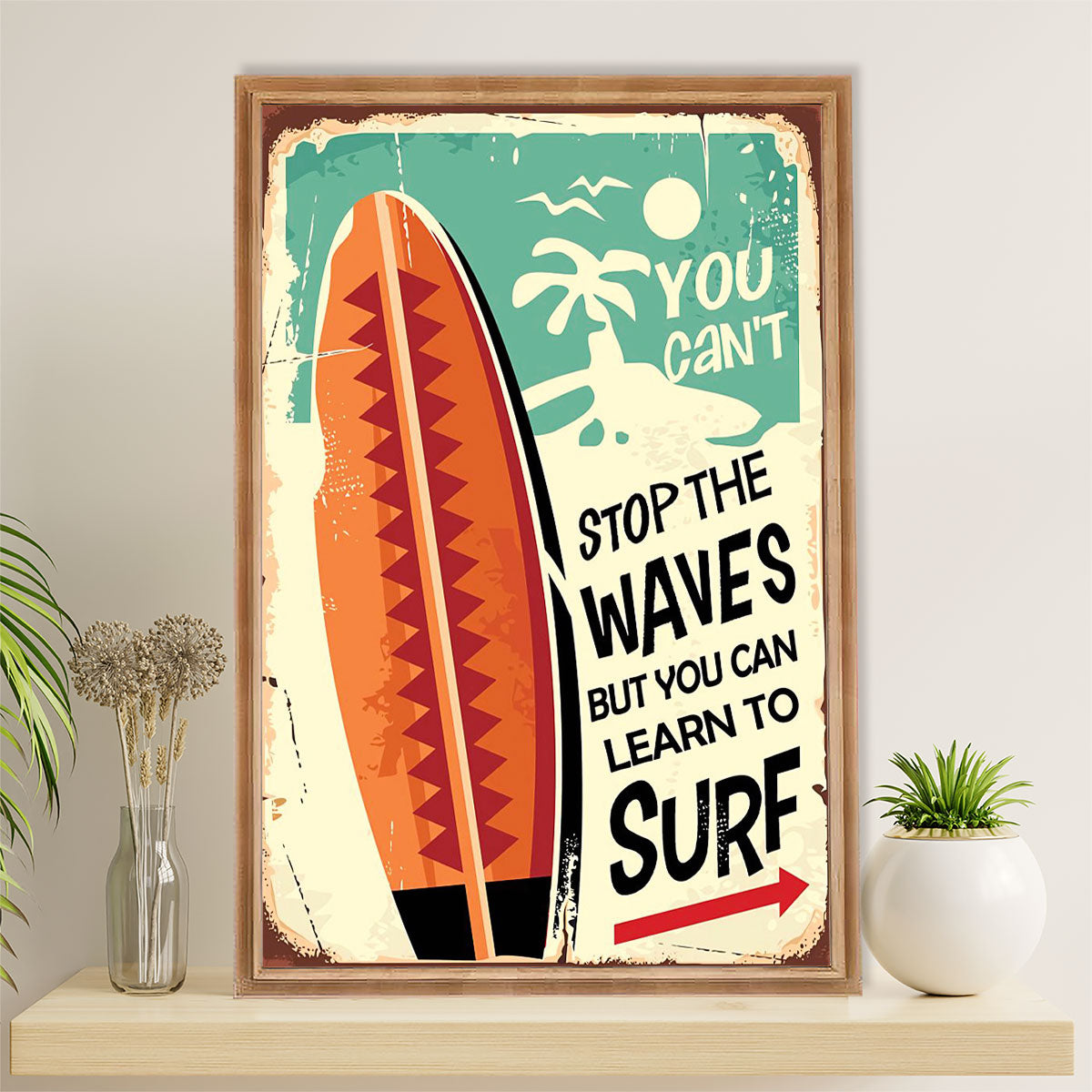 Water Surfing Canvas Wall Art Prints | Learn To Surf | Home Décor Gift for Beach Surfer