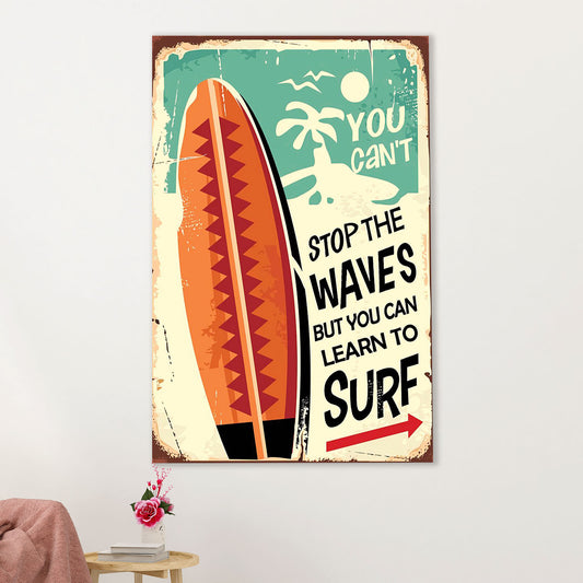 Water Surfing Canvas Wall Art Prints | Learn To Surf | Home Décor Gift for Beach Surfer
