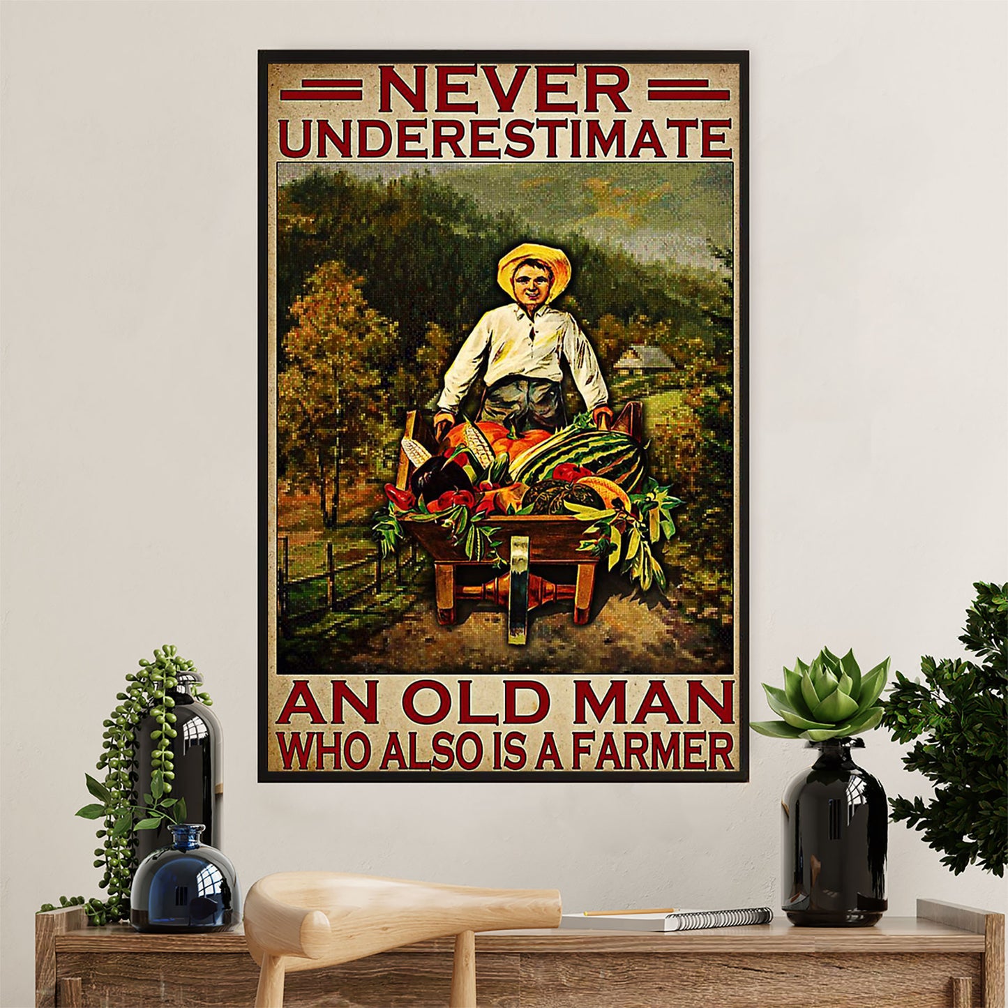 Farming Canvas Wall Art Prints | Old Man Farmer | Home Décor Gift for Farmer