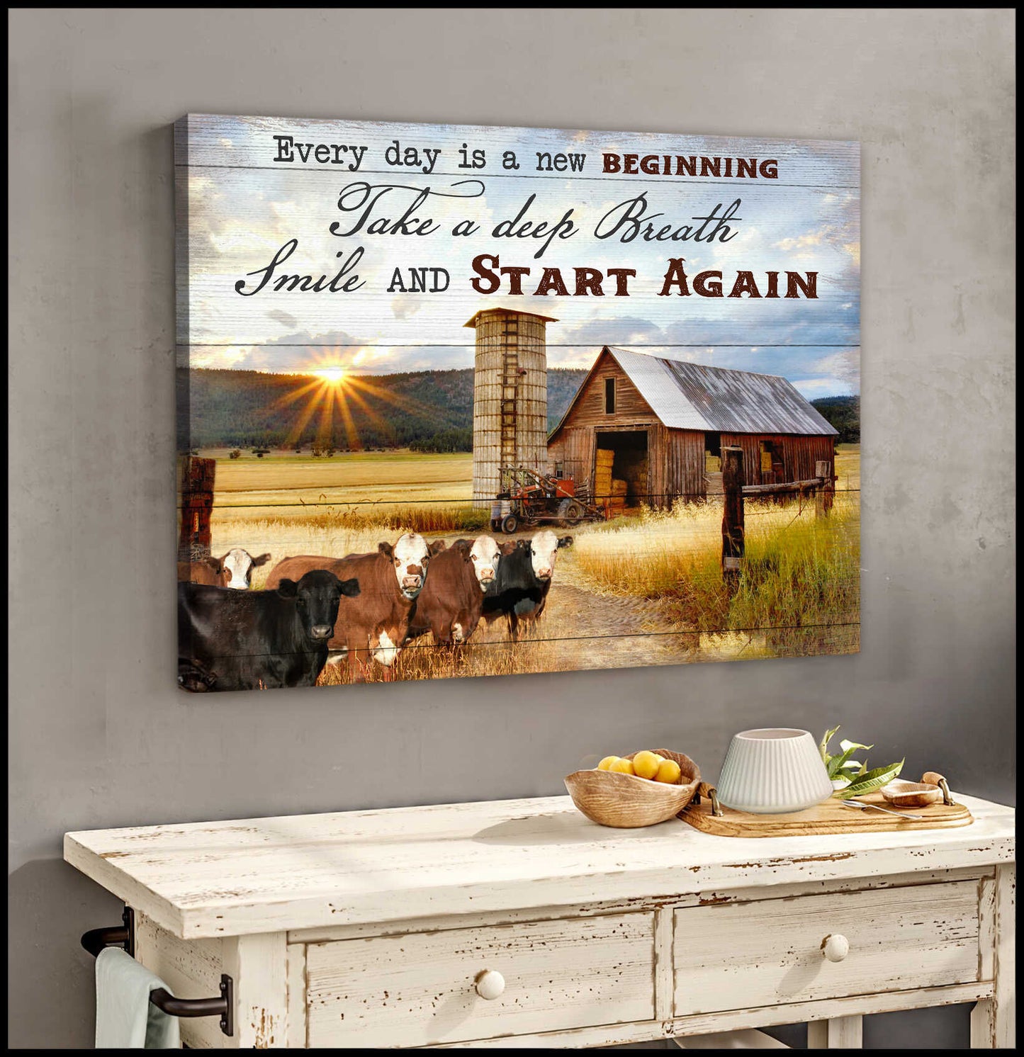 Mostsuit Every Day Is A New Beginning Cows and Farm Canvas Poster Wall Art Farmhouse Decor