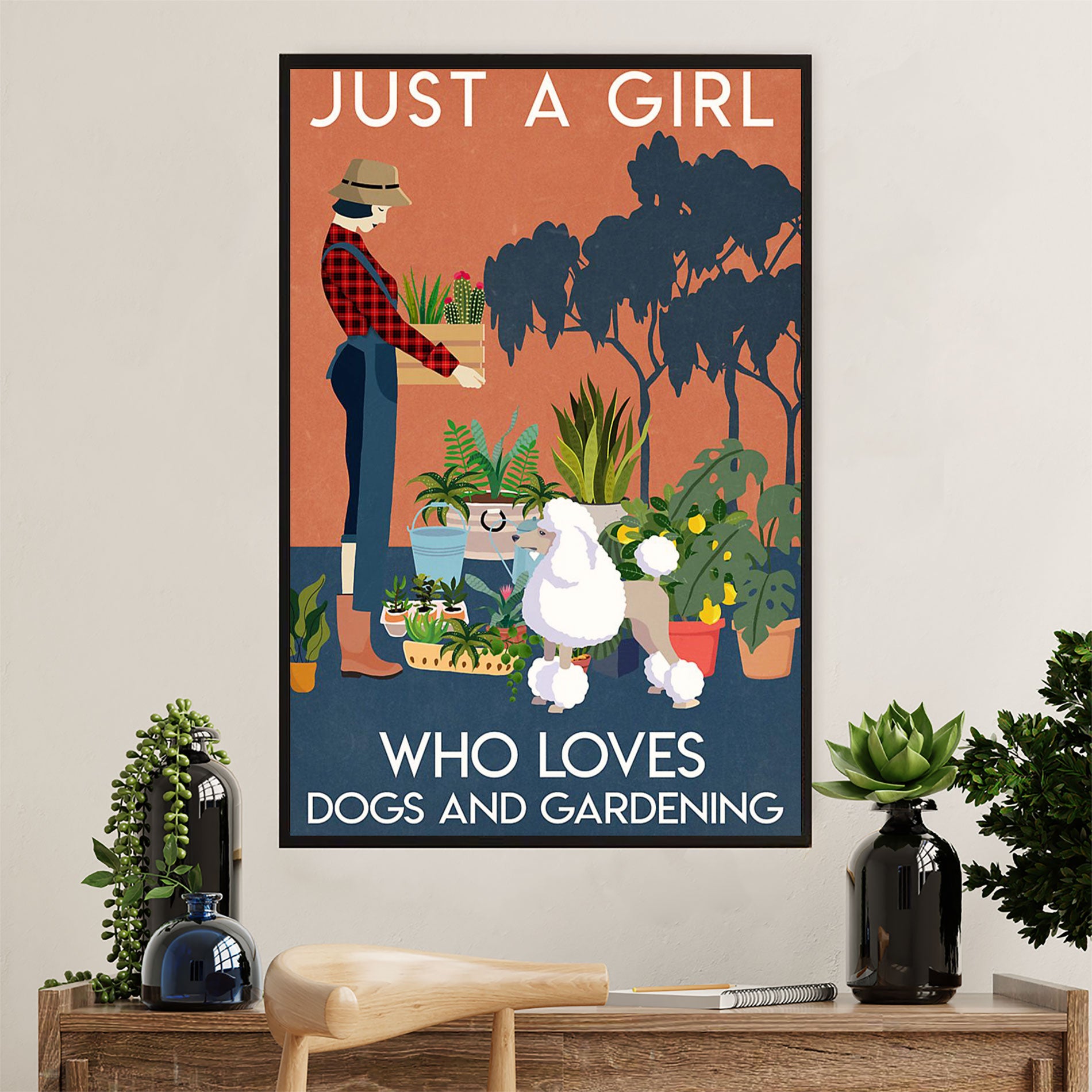 Girl Loves Poodles & Gardening Dog Canvas Wall Art Prints | Home Décor Gift for Poodle Puppies Lover