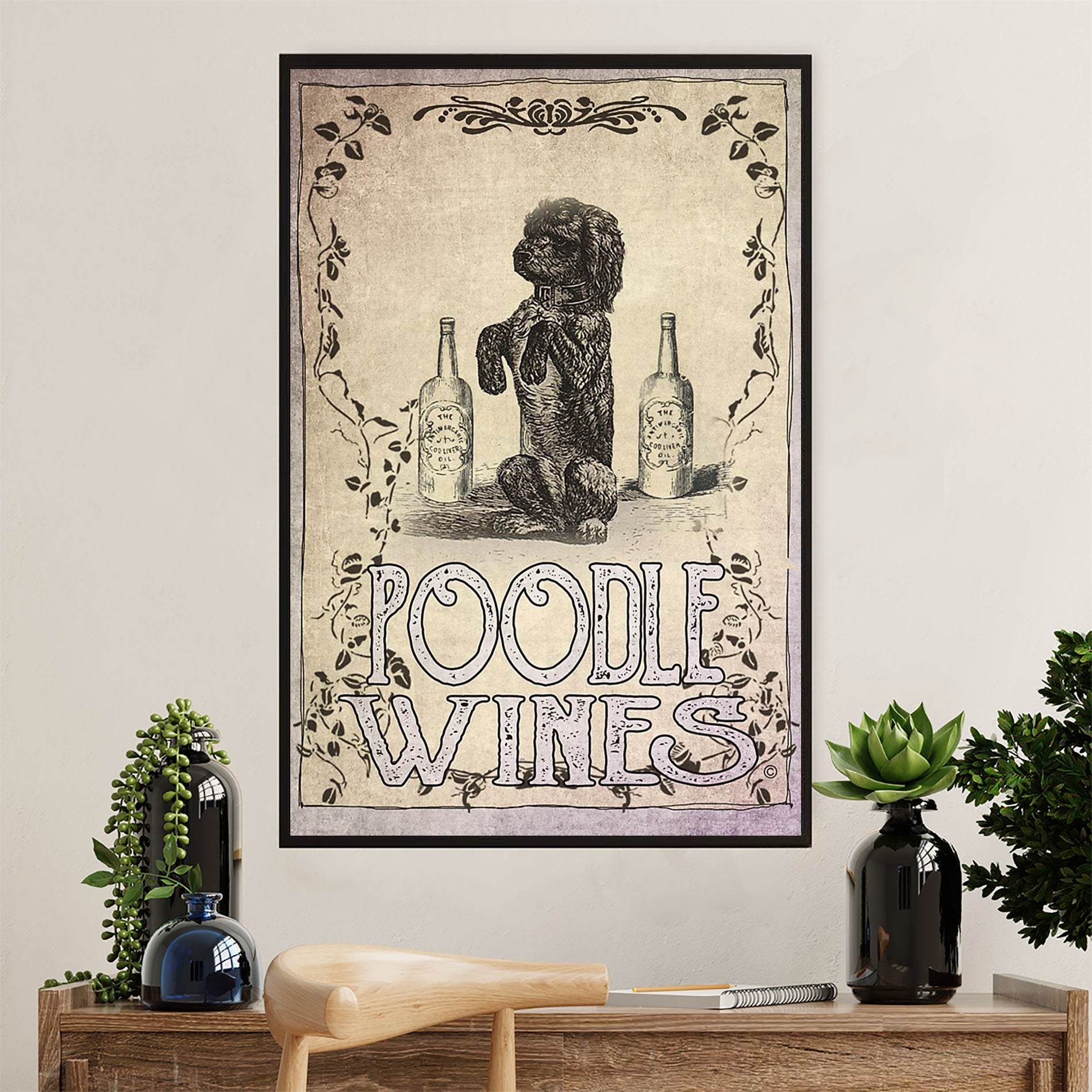Poodle Wines Dog Canvas Wall Art Prints | Home Décor Gift for Poodle Puppies Lover