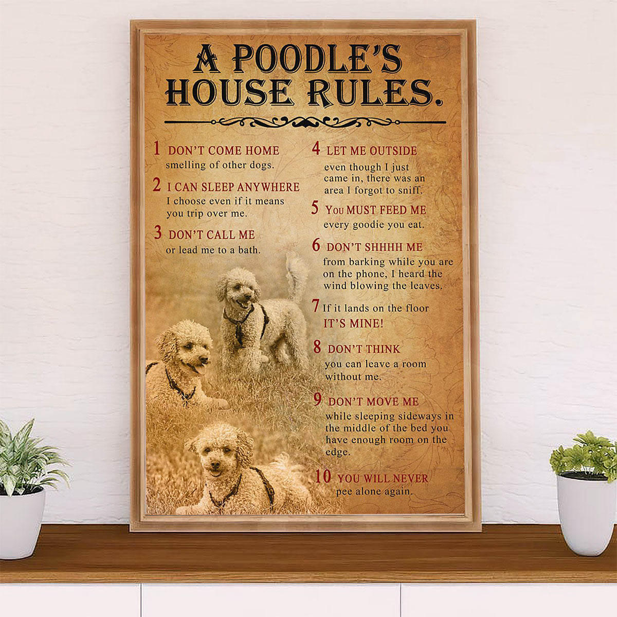 Poodle's House Rules Dog Poster Prints | Wall Art Gift for Poodle Puppies Lover