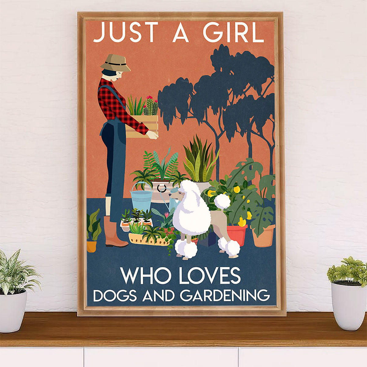 Girl Loves Poodles & Gardening Dog Canvas Wall Art Prints | Home Décor Gift for Poodle Puppies Lover