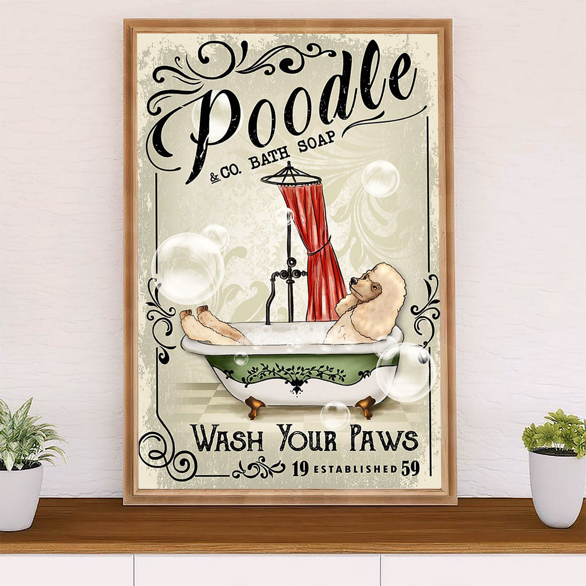 Poodle Co. Bath Soap Dog Canvas Wall Art Prints | Home Décor Gift for Poodle Puppies Lover