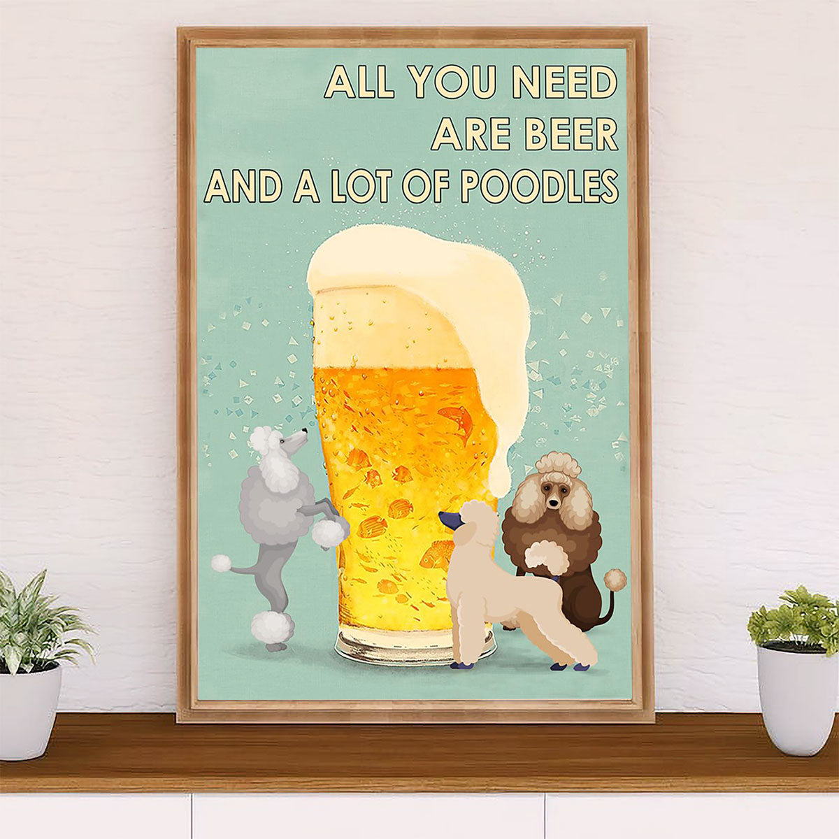 Loves Beer & Poodles Dog Canvas Wall Art Prints | Home Décor Gift for Poodle Puppies Lover