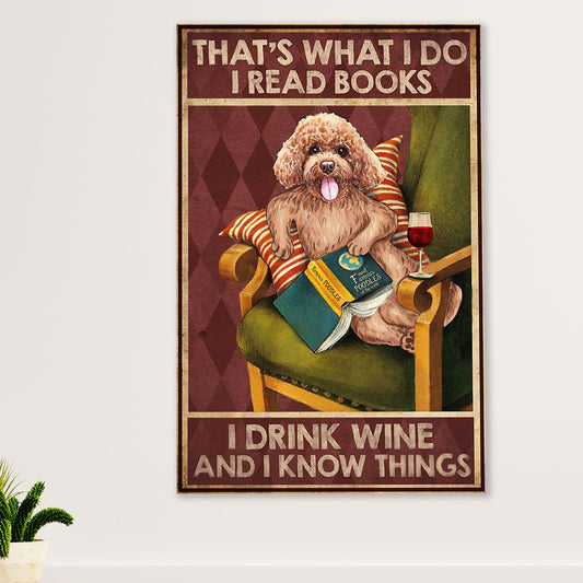 Poodle - Read Books & Drink Wine Dog Canvas Wall Art Prints | Home Décor Gift for Poodle Puppies Lover