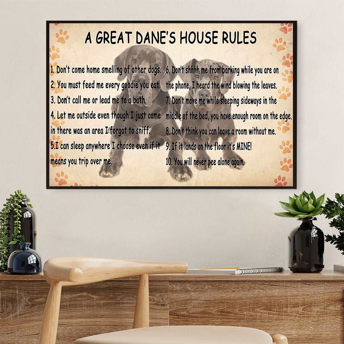Great Dane's House Rules Dog Poster Prints | Wall Art Gift for Great Dane Puppies Lover