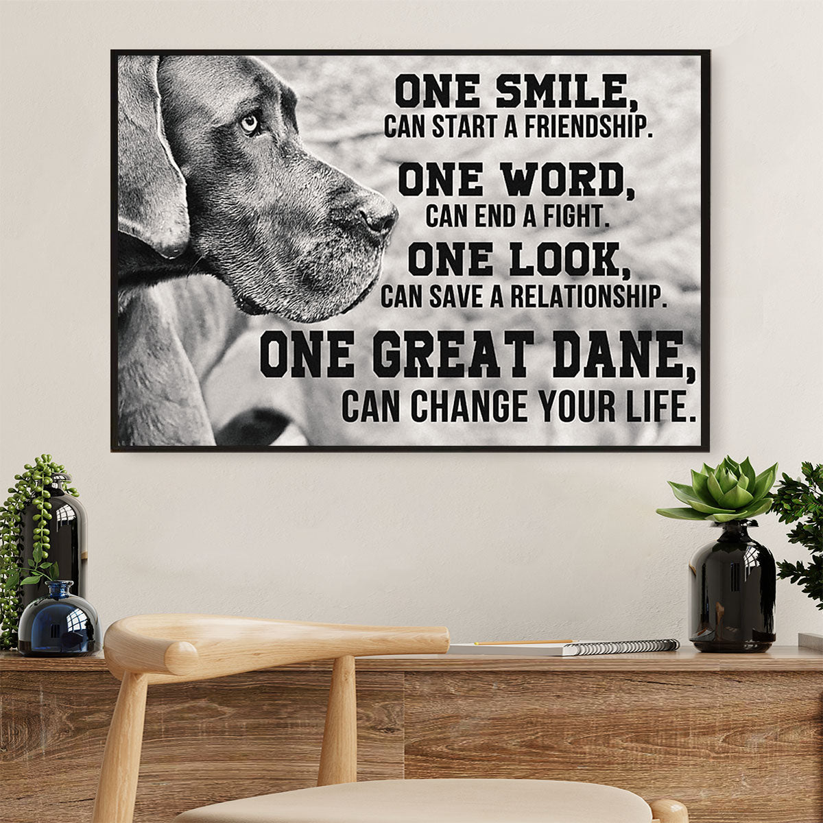 Great Dane One Smile One Word Dog Poster Prints | Wall Art Gift for Great Dane Puppies Lover