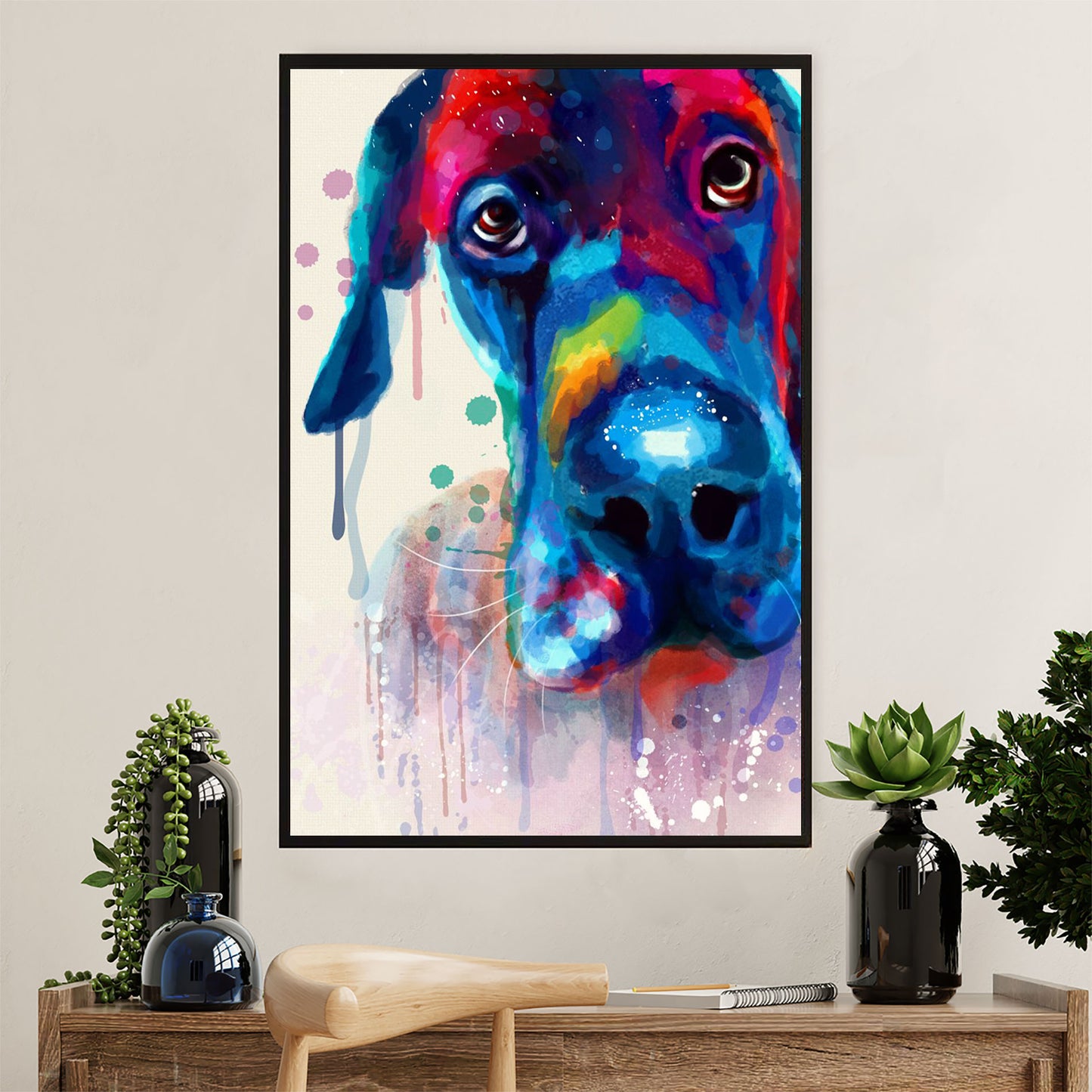 Great Dane Canvas Prints | Watercolor Dog Painting | Wall Art Gift for Great Dane Puppies Lover
