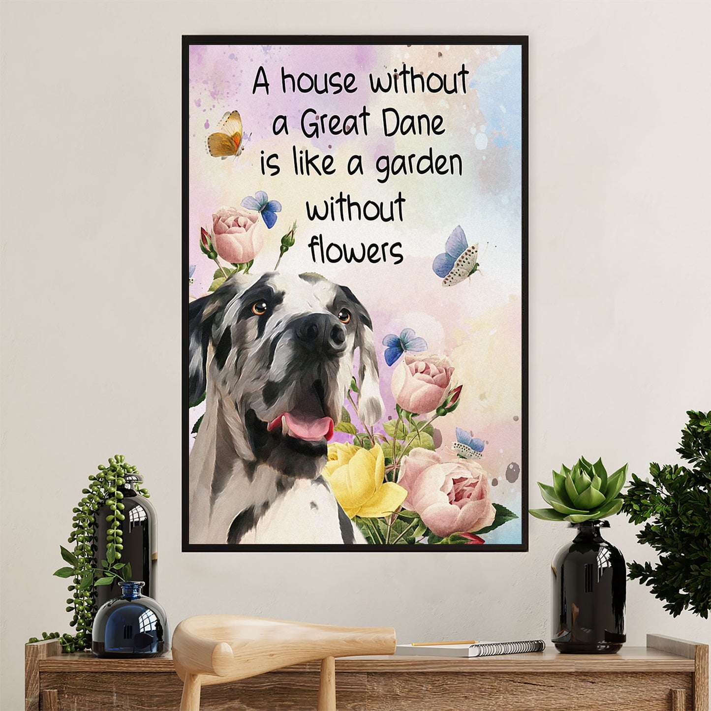 Great Dane Canvas Prints | House Without Great Dane | Wall Art Gift for Great Dane Puppies Lover
