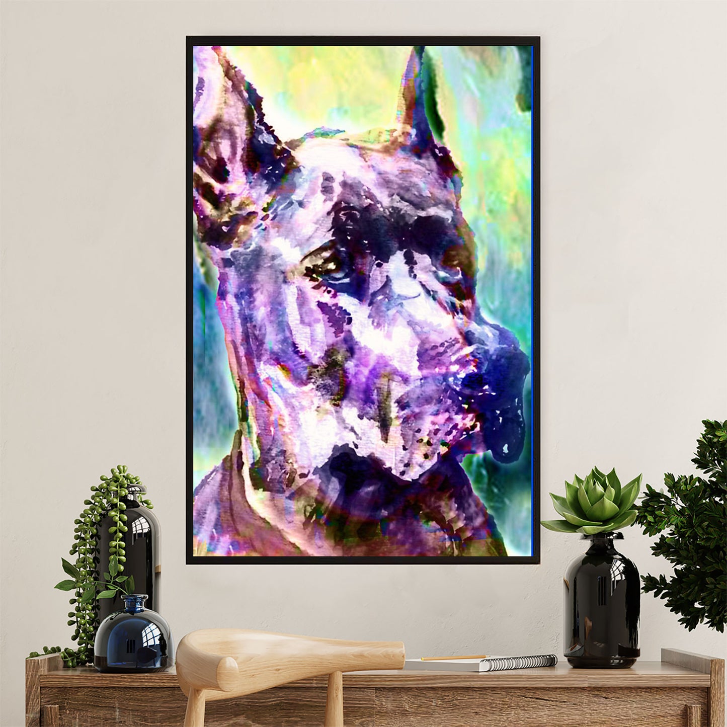 Great Dane Canvas Prints | Watercolor Dog Painting | Wall Art Gift for Great Dane Puppies Lover
