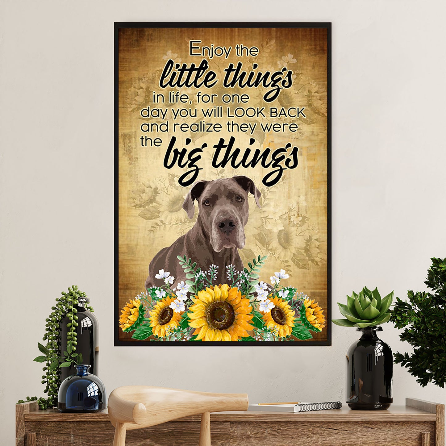 Great Dane Canvas Prints | Enjoy The Little Things Dog Sunflower | Wall Art Gift for Great Dane Puppies Lover