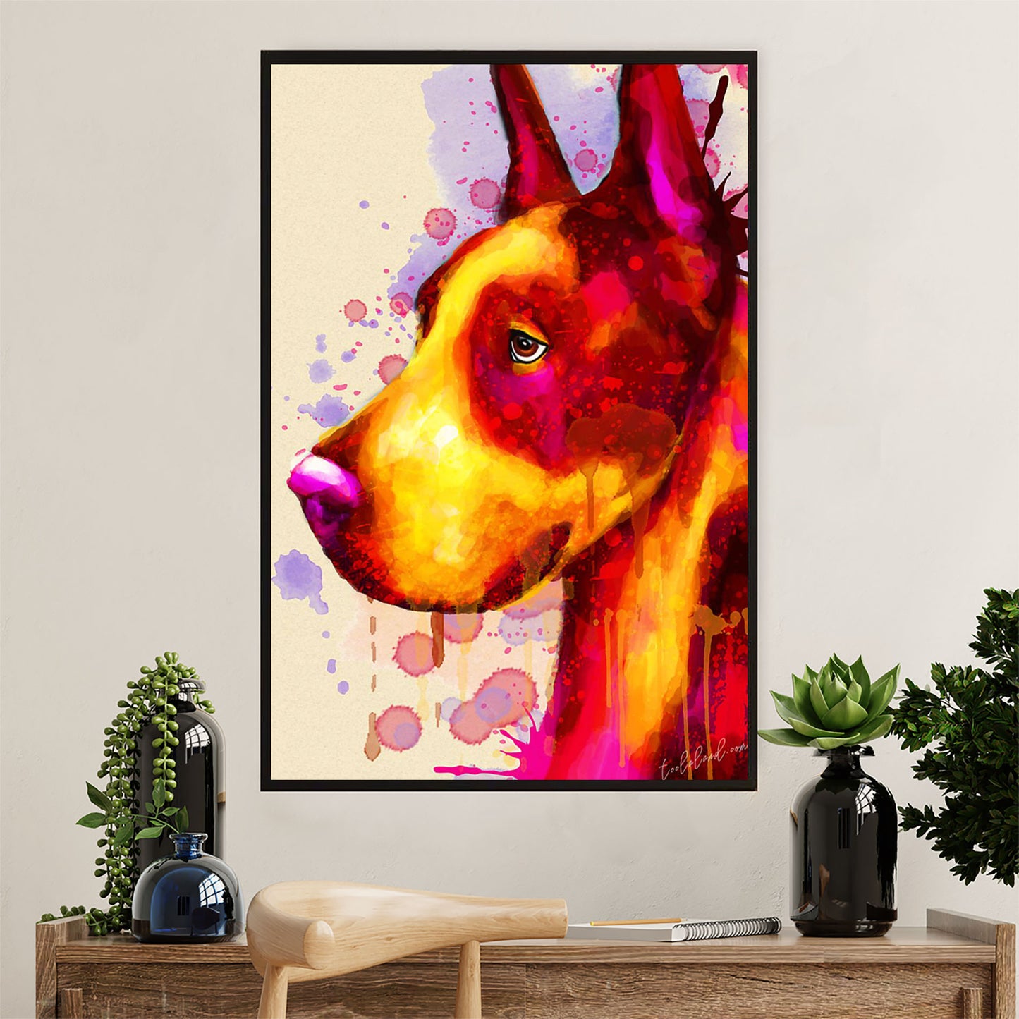 Great Dane Canvas Prints | Watercolor Dog Painting | Wall Art Gift for Great Dane Puppies Lover