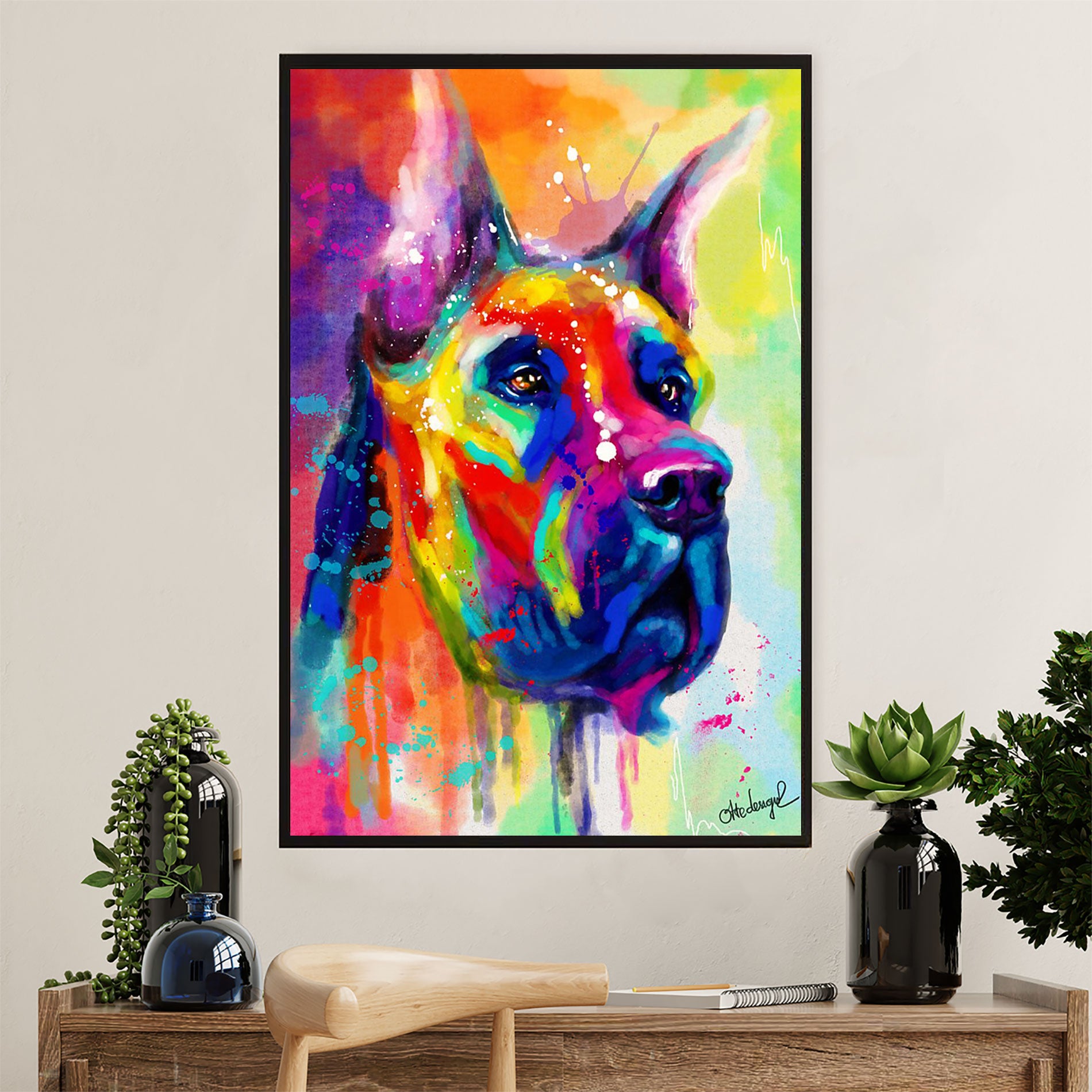 Great Dane Canvas Prints | Watercolor Dog Painting | Wall Art Gift for Great Dane Puppies Lover