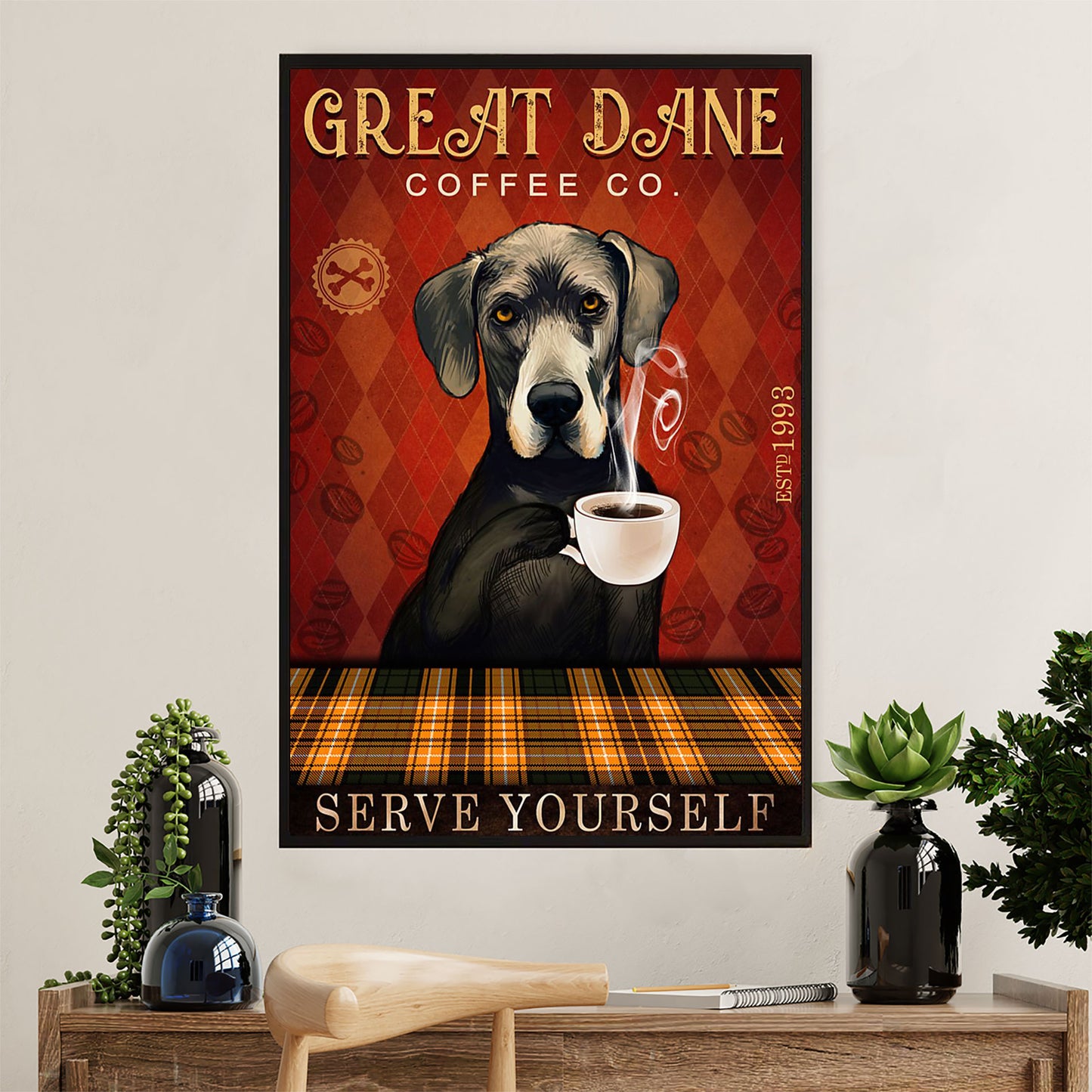 Great Dane Canvas Prints | Funny Dog Coffee | Wall Art Gift for Great Dane Puppies Lover