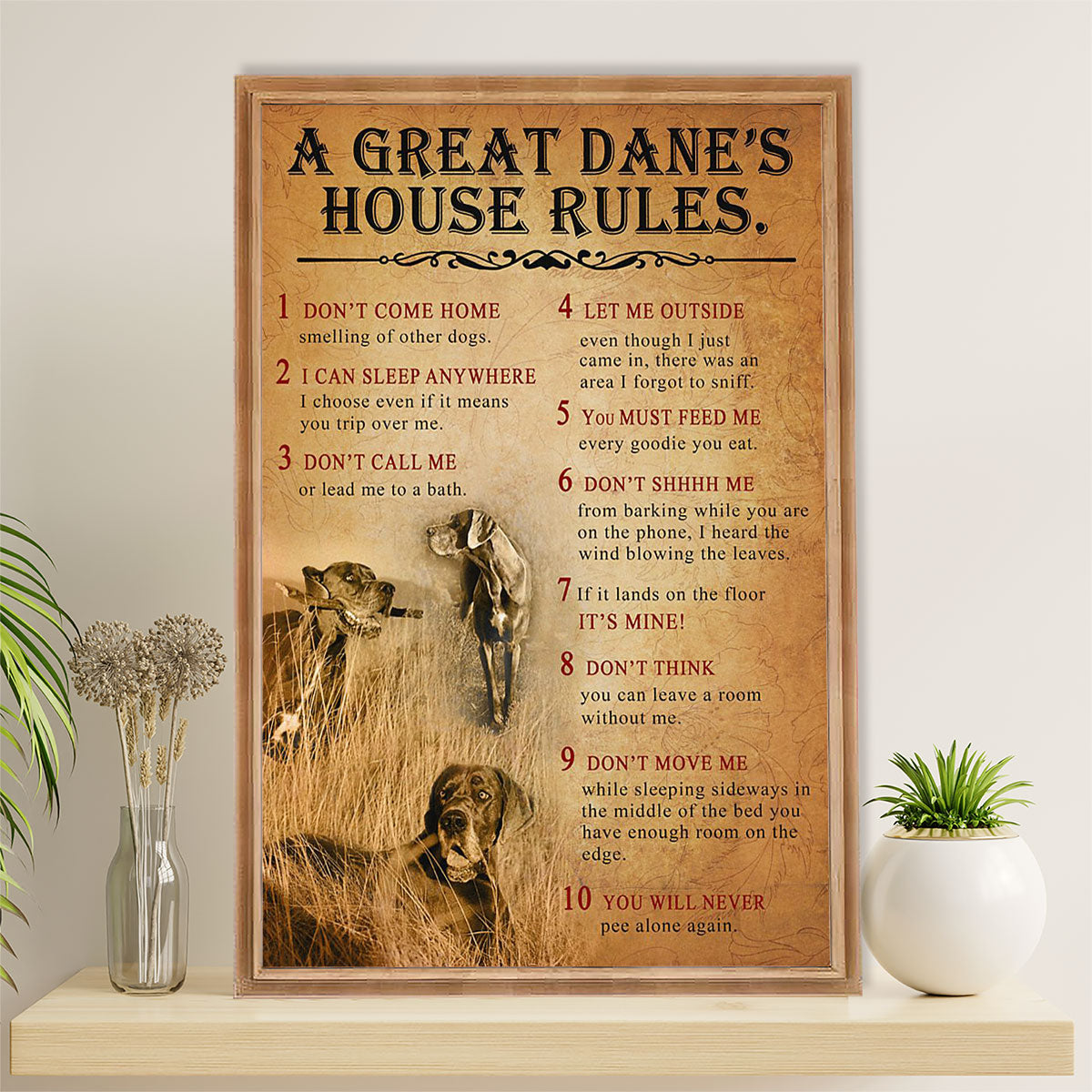 Great Dane Poster Prints | Dog's House Rules | Wall Art Gift for Great Dane Puppies Lover
